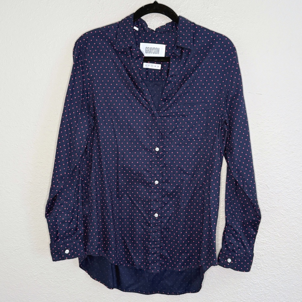 Grayson Size‎ 3 Medium The Hero Navy Polka Dot Button Shirt Old Money Capsule
